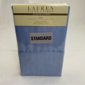 Lauren RALPH LAUREN Pair 2 Blue Standard Pillowcases Cotton Dunham Sateen